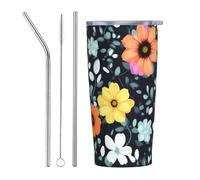 XZDCAL Beautiful colourful flowers 20oz Stainless Steel Mug with Straw and Slide Lid for Coffee, Tea, or Iced Drinks