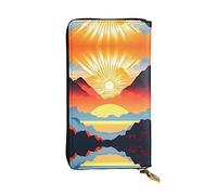 XZDCAL Bright sunrise Fashionable Leather Long Clutch Wallet for Girls and Women with Multiple Compartments, Black, One Size