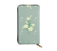 XZDCAL Cartoon white lilies Fashionable Leather Long Clutch Wallet for Girls and Women with Multiple Compartments, Black, One Size