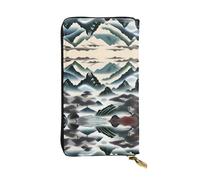 XZDCAL Clouds and mountains Fashionable Leather Long Clutch Wallet for Girls and Women with Multiple Compartments, Black, One Size