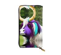 XZDCAL Colorful cow's head Fashionable Leather Long Clutch Wallet for Girls and Women with Multiple Compartments, Black, One Size