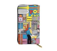 XZDCAL Comic Pop Scene Fashionable Leather Long Clutch Wallet for Girls and Women with Multiple Compartments, Black, One Size