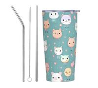 XZDCAL Cute fox 20oz Stainless Steel Mug with Straw and Slide Lid for Coffee, Tea, or Iced Drinks