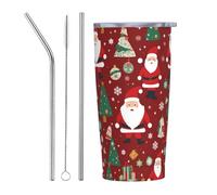 XZDCAL Cute Santa 20oz Stainless Steel Mug with Straw and Slide Lid for Coffee, Tea, or Iced Drinks