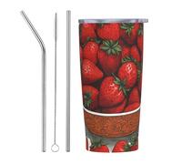 XZDCAL cute strawberries 20oz Stainless Steel Mug with Straw and Slide Lid for Coffee, Tea, or Iced Drinks