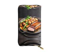 XZDCAL Delicious grilled meat Fashionable Leather Long Clutch Wallet for Girls and Women with Multiple Compartments, Black, One Size