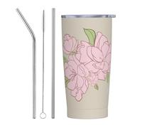 XZDCAL Divided Peach Blossoms 20oz Stainless Steel Mug with Straw and Slide Lid for Coffee, Tea, or Iced Drinks