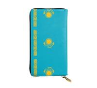XZDCAL Flag of Kazakhstan Fashionable Leather Long Clutch Wallet for Girls and Women with Multiple Compartments, Black, One Size