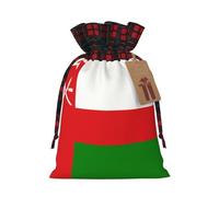 XZDCAL Flag of Oman Premium Jute Drawstring Gift Bag with Tartan Fabric and Kraft Paper Tag for Festivals and Special Occasions