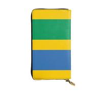 XZDCAL Gabonese flag Fashionable Leather Long Clutch Wallet for Girls and Women with Multiple Compartments, Black, One Size