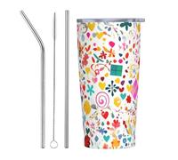 XZDCAL Happy Birthday Background 20oz Stainless Steel Mug with Straw and Slide Lid for Coffee, Tea, or Iced Drinks