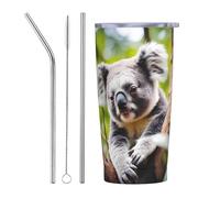XZDCAL Happy Cute koala 20oz Stainless Steel Mug with Straw and Slide Lid for Coffee, Tea, or Iced Drinks