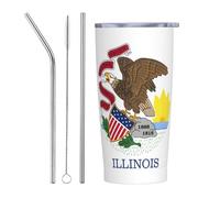 XZDCAL Illinois State Flag 20oz Stainless Steel Mug with Straw and Slide Lid for Coffee, Tea, or Iced Drinks