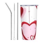 XZDCAL Little Red Heart 20oz Stainless Steel Mug with Straw and Slide Lid for Coffee, Tea, or Iced Drinks