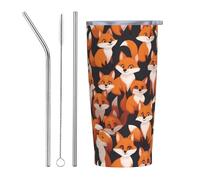 XZDCAL lots of cartoon little foxes 20oz Stainless Steel Mug with Straw and Slide Lid for Coffee, Tea, or Iced Drinks
