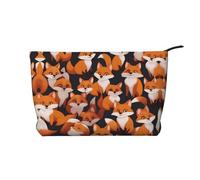 XZDCAL lots of cartoon little foxes Corduroy Makeup Bag with A Sturdy Lining for Travel and Daily Use, Black, One Size