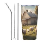 XZDCAL Lots of cute sheep 20oz Stainless Steel Mug with Straw and Slide Lid for Coffee, Tea, or Iced Drinks