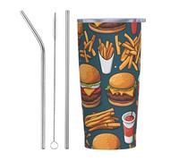 XZDCAL Lots of tasty food 20oz Stainless Steel Mug with Straw and Slide Lid for Coffee, Tea, or Iced Drinks