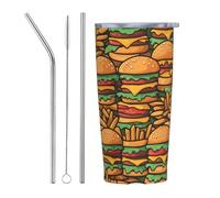 XZDCAL many cute burgers 20oz Stainless Steel Mug with Straw and Slide Lid for Coffee, Tea, or Iced Drinks