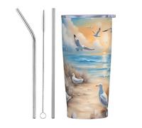 XZDCAL Many cute seagulls 20oz Stainless Steel Mug with Straw and Slide Lid for Coffee, Tea, or Iced Drinks
