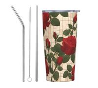 XZDCAL Many red roses 20oz Stainless Steel Mug with Straw and Slide Lid for Coffee, Tea, or Iced Drinks