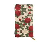 XZDCAL Many red roses Fashionable Leather Long Clutch Wallet for Girls and Women with Multiple Compartments, Black, One Size