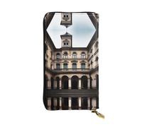 XZDCAL Old Architecture Fashionable Leather Long Clutch Wallet for Girls and Women with Multiple Compartments, Black, One Size