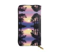 XZDCAL Peaceful Dawn Fashionable Leather Long Clutch Wallet for Girls and Women with Multiple Compartments, Black, One Size