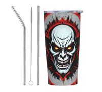 XZDCAL Red and Black Evil Ghost 20oz Stainless Steel Mug with Straw and Slide Lid for Coffee, Tea, or Iced Drinks