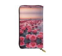 XZDCAL roses by the sea Fashionable Leather Long Clutch Wallet for Girls and Women with Multiple Compartments, Black, One Size