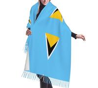 XZDCAL Soft Polyester Fringe Flag of Saint Lucia Printed Scarf for Warmth, Comfort and Style – 77"x 27", Black, One Size