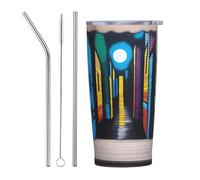 XZDCAL Street Art 20oz Stainless Steel Mug with Straw and Slide Lid for Coffee, Tea, or Iced Drinks
