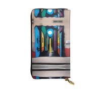 XZDCAL Street Art Fashionable Leather Long Clutch Wallet for Girls and Women with Multiple Compartments, Black, One Size