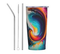 XZDCAL Surreal Enigma 20oz Stainless Steel Mug with Straw and Slide Lid for Coffee, Tea, or Iced Drinks
