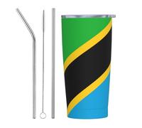 XZDCAL Tanzania Flag 20oz Stainless Steel Mug with Straw and Slide Lid for Coffee, Tea, or Iced Drinks
