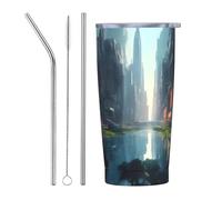 XZDCAL The City on the Water 20oz Stainless Steel Mug with Straw and Slide Lid for Coffee, Tea, or Iced Drinks
