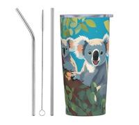 XZDCAL Two happy koalas 20oz Stainless Steel Mug with Straw and Slide Lid for Coffee, Tea, or Iced Drinks
