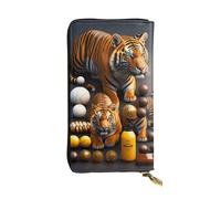 XZDCAL Two Tiger Fashionable Leather Long Clutch Wallet for Girls and Women with Multiple Compartments, Black, One Size