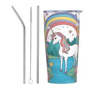 XZDCAL Unicorns by the river 20oz Stainless Steel Mug with Straw and Slide Lid for Coffee, Tea, or Iced Drinks