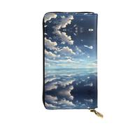 XZDCAL White clouds over the sea Fashionable Leather Long Clutch Wallet for Girls and Women with Multiple Compartments, Black, One Size