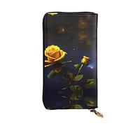 XZDCAL Yellow Roses Starry Night Fashionable Leather Long Clutch Wallet for Girls and Women with Multiple Compartments, Black, One Size