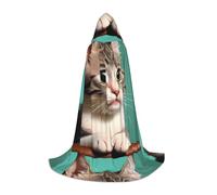 XZDDG A curious cat Hooded Cape S for Teenagers Cosplay Cloak Masquerade Costume for Stage Theme Party