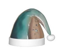 XZDDG Aerial view of the beach Holiday Plush Hat for Event Party Dress-up, Fluffy Trimmed Cap with Pom Top