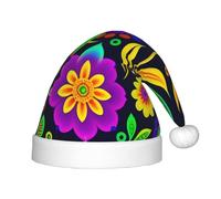 XZDDG Hand drawn concept flowers Holiday Plush Hat for Event Party Dress-up, Fluffy Trimmed Cap with Pom Top