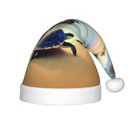 XZDDG turtles on the beach Holiday Plush Hat for Event Party Dress-up, Fluffy Trimmed Cap with Pom Top