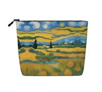 XZDLXJ a Van Gogh Fields Water-Resistant Linen-Look Single-Layer Makeup Pouch with Zipperfor Your Daily or Travel Needs, Black, One Size