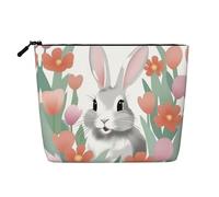 XZDLXJ Bunny Joy Water-Resistant Linen-Look Single-Layer Makeup Pouch with Zipperfor Your Daily or Travel Needs, Black, One Size