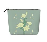 XZDLXJ Cartoon white lilies Water-Resistant Linen-Look Single-Layer Makeup Pouch with Zipperfor Your Daily or Travel Needs, Black, One Size