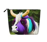 XZDLXJ Colorful cow's head Water-Resistant Linen-Look Single-Layer Makeup Pouch with Zipperfor Your Daily or Travel Needs, Black, One Size