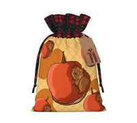 XZDLXJ Cute little hamster Drawstring Burlap Bag with Plaid Fabric and Kraft Paper Tag